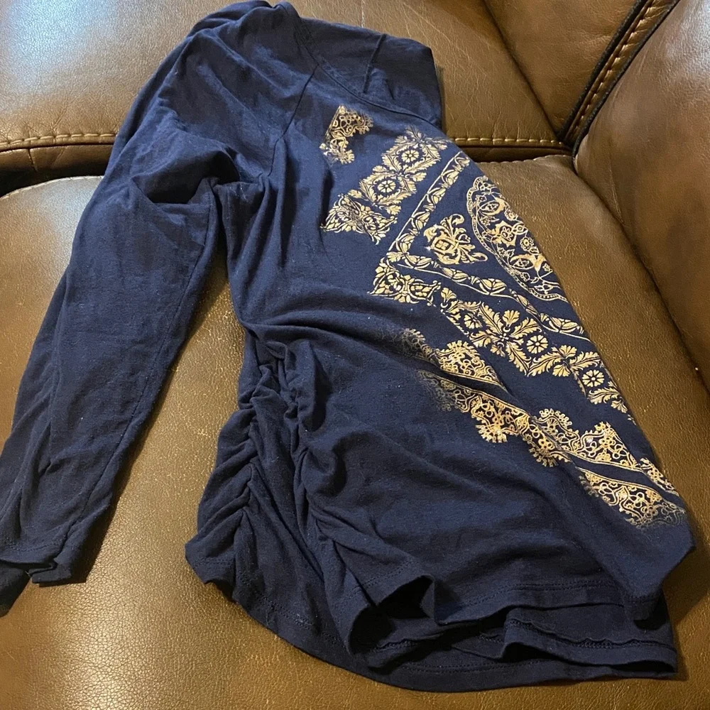 Just My Size Blue and Gold Patterned Long Sleeve Tee - Picture 1 of 3